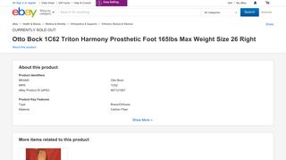 Otto Bock 1C62 Triton Harmony Prosthetic Foot 165lbs Max Weight ...