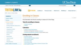 Enrolling in Classes - University of California San Diego
