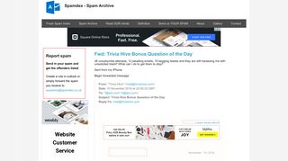Spamdex- the spam archive | Fwd: Trivia Hive Bonus Question of the ...