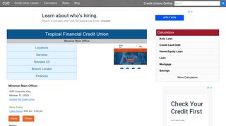 Tropical Financial Credit Union - Miramar, FL - Credit Unions Online
