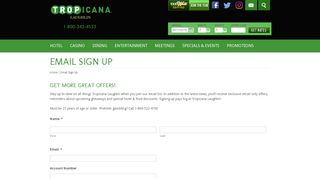 Email Sign Up - Tropicana Laughlin Hotel & Casino