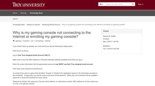 Article - Why is my gaming console no... - Troy University Helpdesk