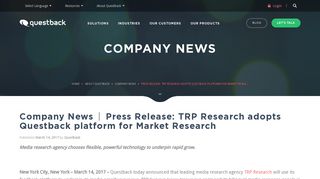 Press Release: TRP Research adopts Questback platform for Market ...