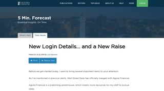 New Login Details… and a New Raise - Agora Financial