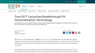 True Fit™ Launches Breakthrough Fit Personalization Technology