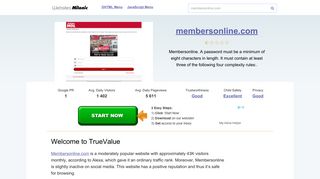 Membersonline.com website. Welcome to TrueValue.