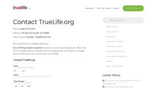 Contact TrueLife.org - TrueLife.org