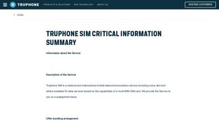 Truphone SIM Critical Information Summary | Truphone