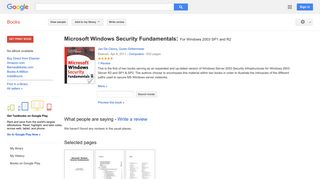 Microsoft Windows Security Fundamentals: For Windows 2003 SP1 and R2