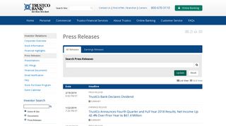 Trustco Bank - Press Releases - S&P Global Market Intelligence
