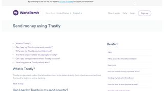 Trustly | Payments | FAQ | WorldRemit
