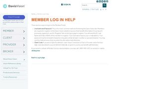 Member Log In Help - Davis Vision