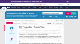 TRW Pension Plan - Transfer Value - MoneySavingExpert.com Forums