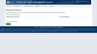 Request Password - Indirect Air Carrier Management System