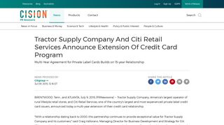 Tractor Supply Company And Citi Retail Services ... - PR Newswire