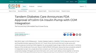 Tandem Diabetes Care Announces FDA Approval of t:slim G4 Insulin ...