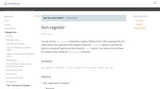 tsm register - Tableau