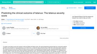 Predicting the clinical outcome of tetanus: The tetanus severity score ...