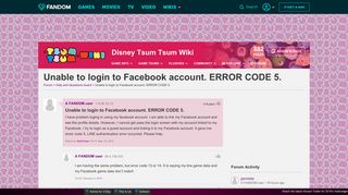 Unable to login to Facebook account. ERROR CODE 5. | Disney Tsum ...