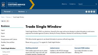 Trade Single Window - NZ Customs