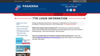 TTM Login Information - Pasadena Independent ... - Pasadena ISD