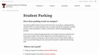 Student Parking | Transportation & Parking Services | TTU