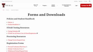 Forms and Downloads | Current K12 Students | TTU K-12 | TTU
