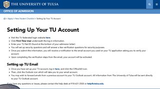 Setting Up Your TU Account - Office of Admission