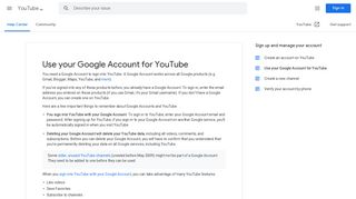 Use your Google Account for YouTube - YouTube Help - Google Support