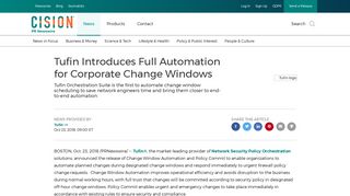 Tufin Introduces Full Automation for Corporate Change Windows