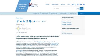 Tufts Health Plan Selects PaySpan to Automate Provider Payments ...