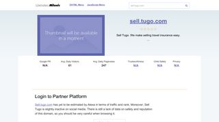 Sell.tugo.com website. Login to Partner Platform.