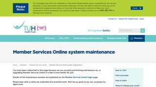 Member Services Online system maintenance - TUH Health Fund - All ...