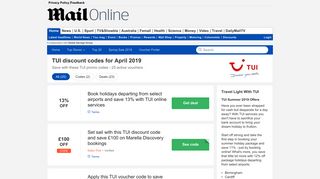 TUI Discount Codes and Deals 2019 / £350 OFF / Daily Mail