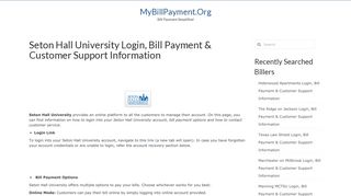 Seton Hall University Login, Bill Payment & Customer Support ...