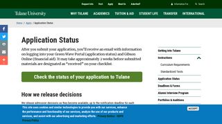 Application Status - Tulane Admission - Tulane University