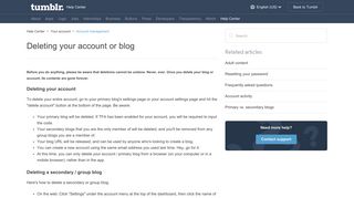 Deleting your account or blog – Help Center - Tumblr