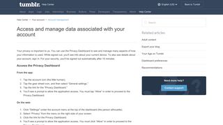 Access and manage data associated with your account - Tumblr