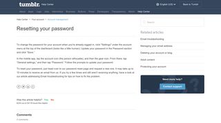 Resetting your password – Help Center - Tumblr