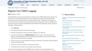 Register Your TUMI® Luggage - AFA United MEC