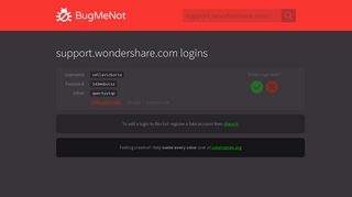 support.wondershare.com passwords - BugMeNot
