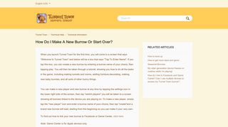 How do I make a new burrow or start over? – Tunnel Town
