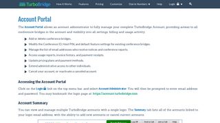 Account Portal – TurboBridge HD Audio Conferencing