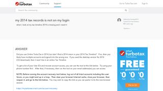my 2014 tax records is not on my login - TurboTax Support