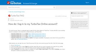 How do I log in to my TurboTax Online - TurboTax AnswerXchange ...