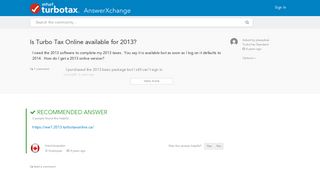 Is Turbo Tax Online available for 2013? - TurboTax Support