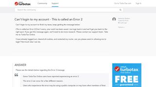 Can't login to my account - This is called an Error 2 - TurboTax ...