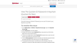 View The Quicken ID Password in Keychain (Quicken for Mac)