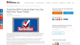 TurboTax 2012 is Up to Date: You Can Start Your Taxes Today! | The ...