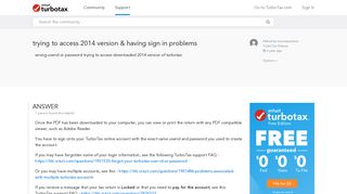 trying to access 2014 version & having sign in problems - TurboTax ...